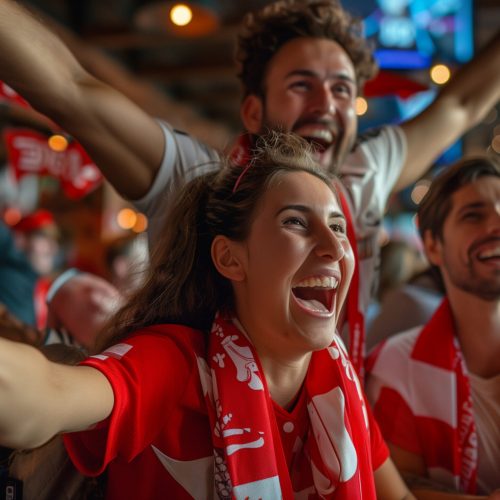 family cheering while watching the game mother father and children